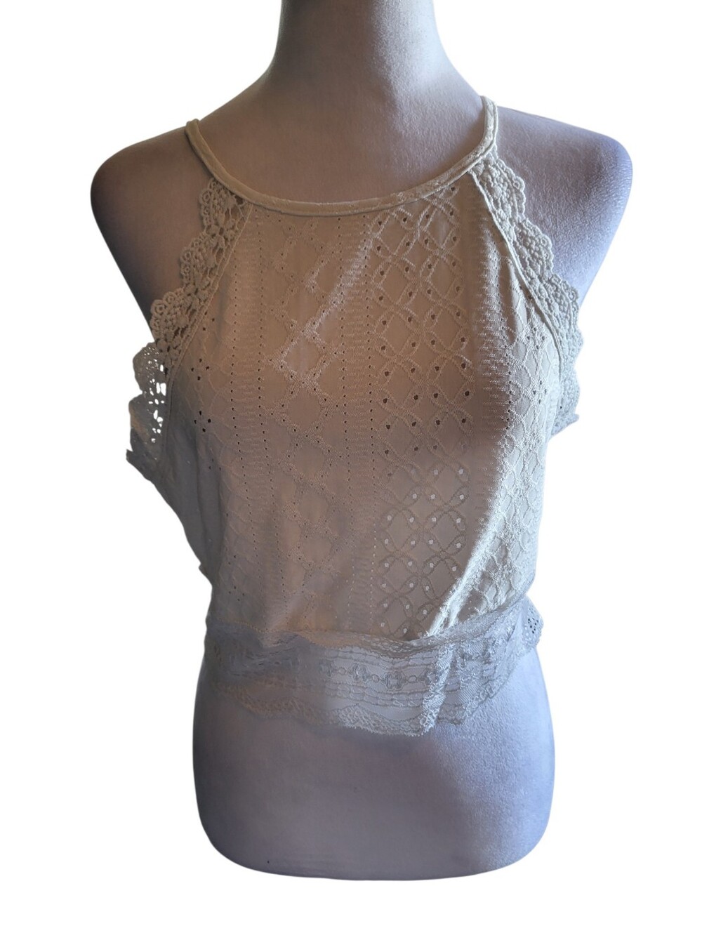 Shein Lace-Trim Halter Top White sz S